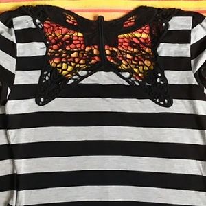 Striped blouse with crochet butterfly back